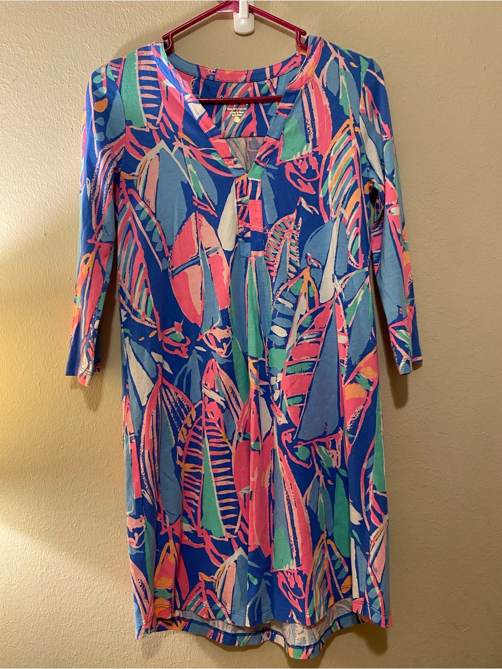 Lilly Pulitzer Ali Out to Sea Dress Womens XS Pink Blue 3/4 Sleeve Shirtdress